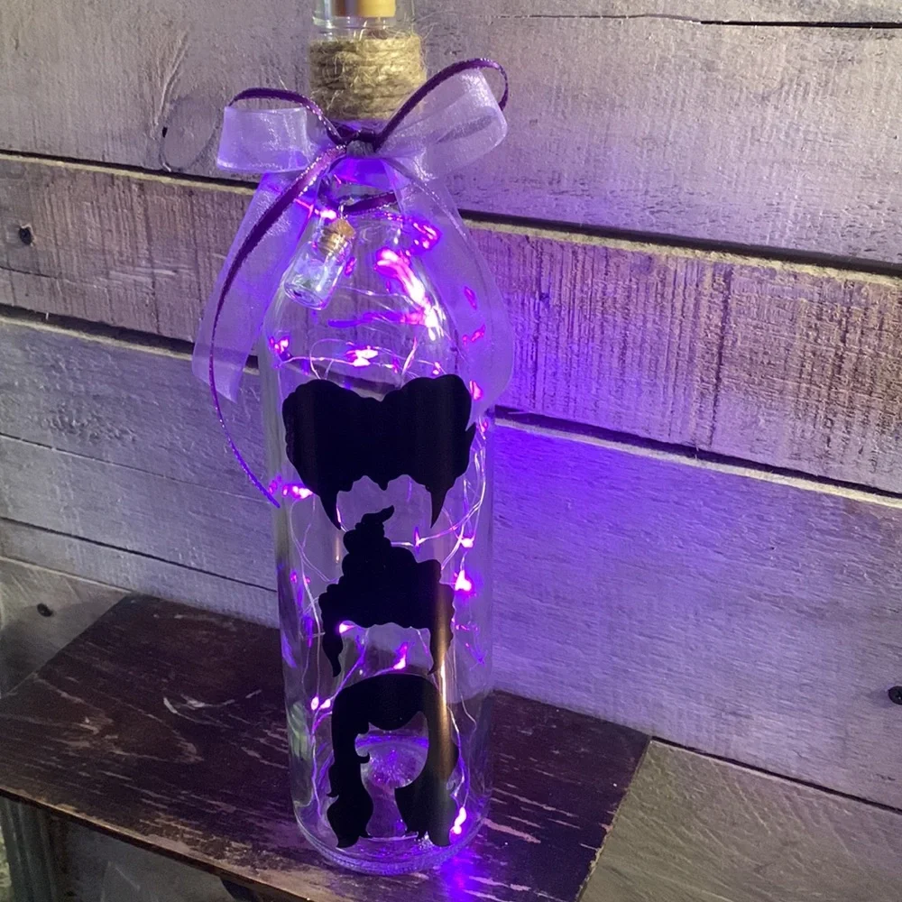 Hand Crafted- ‘Hocus Pocus’ Sanderson Sisters wine bottle lantern